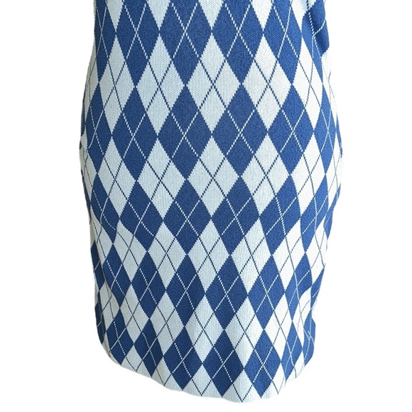 Zara Blue Argyle Diamond Sleeveless Knit Sweater Mini Dress - Blogger Fave - S - Picture 10 of 16
